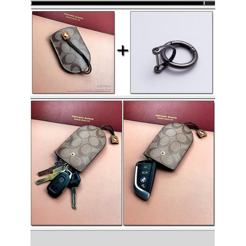 Kangaroo (KANGAROO) new men's and women's key bag multifunctional fashion retro leather car remote control storage bag key hanging buckle key bag black no need to install car remote control