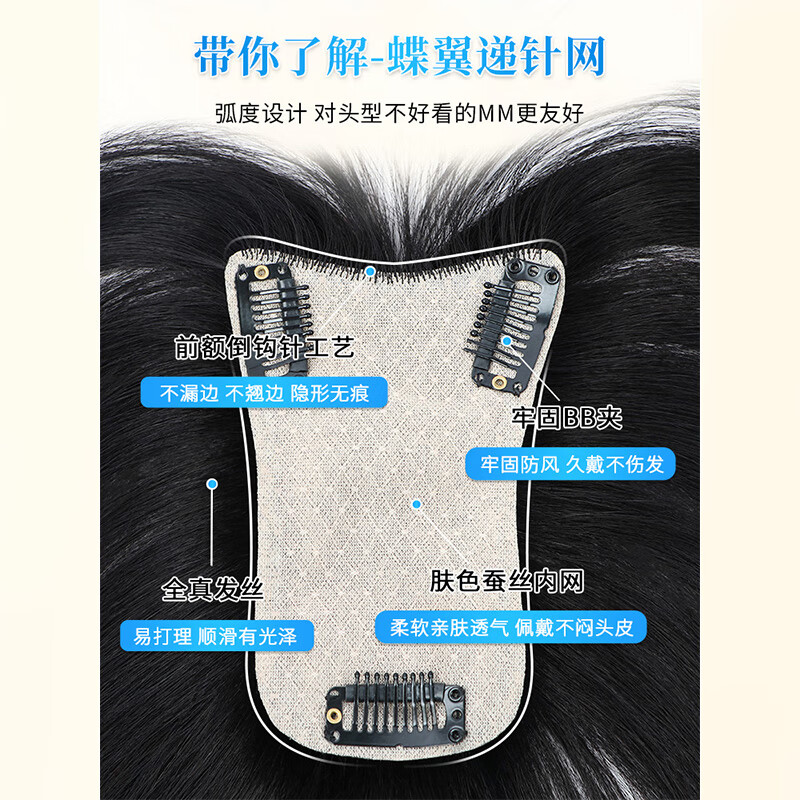 Lanting wig for women, real hair on top of head, full human hair, fluffy, natural forehead, light and traceless, covering gray hair, hair replacement patch, butterfly needle net, mocha brown 25cm