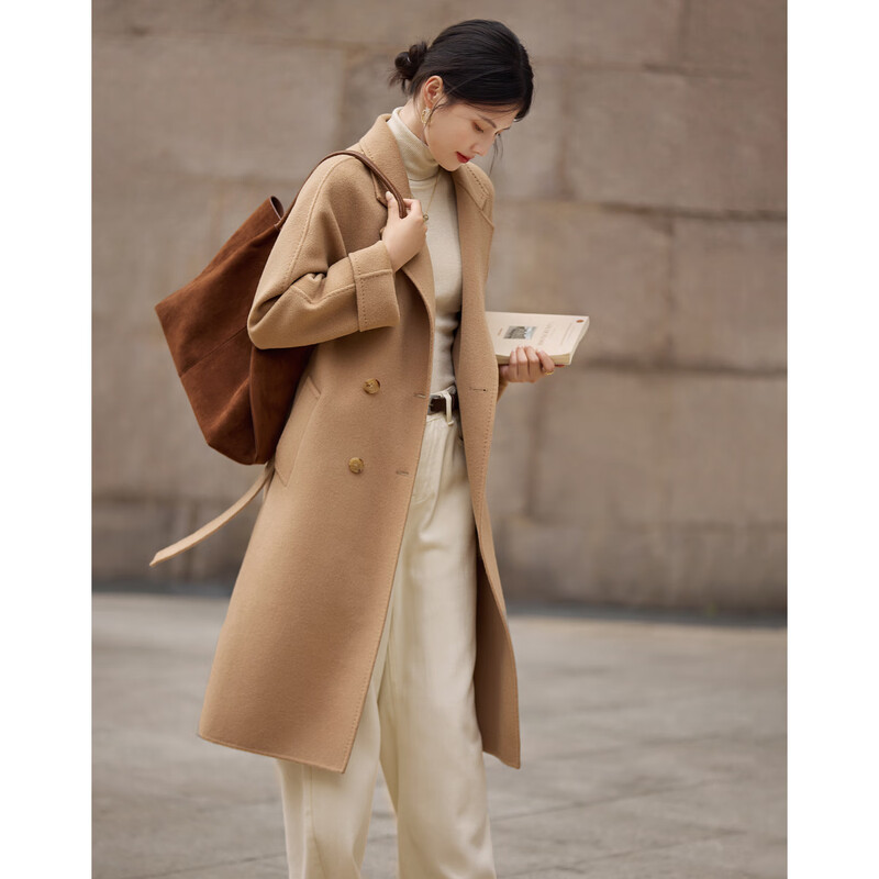 Shangjing Wool Coat Women's 25th Winter New Women's Clothing Mid-Length Lace-Up Slimming Simple Light Luxurious Double-sided Wool Coat Women