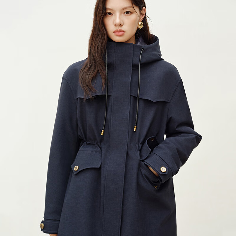 Elaiyi Fashion Goose Down Jacket Women's Autumn and Winter Mid-Length Outdoor Retro Hooded Workwear Warm New Year Jacket Eclipse Blue M