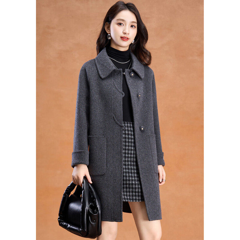 Kebel high-end sheep wool double-sided woolen coat women's winter 2025 new style lapel temperament loose mid-length coat L