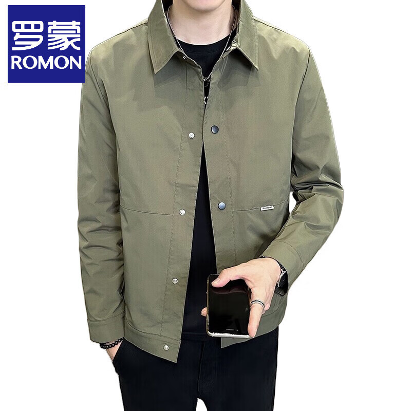 Romon Jacket Men's Jacket Spring and Autumn New Lapel Business Casual Solid Color Simple Versatile Fashion Cardigan Jacket Men