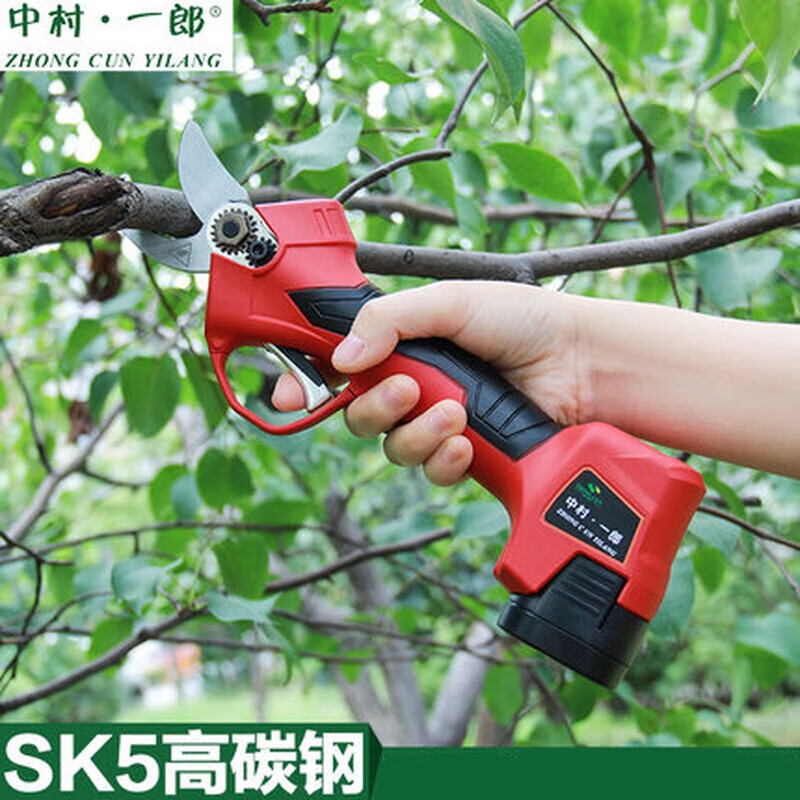 Ichiro Nakamura electric pruning shears for fruit trees, rechargeable household electric shears, powerful thick branch shears, garden wireless scissors 25MM with two lithium batteries, anti-pruning hand protection chip