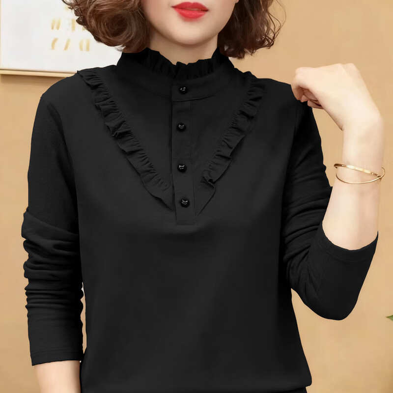 2025 German velvet fabric autumn and winter half turtleneck middle-aged mother high-end bottoming shirt women's versatile small shirt German velvet top Angora red XL recommended 115-130 pounds