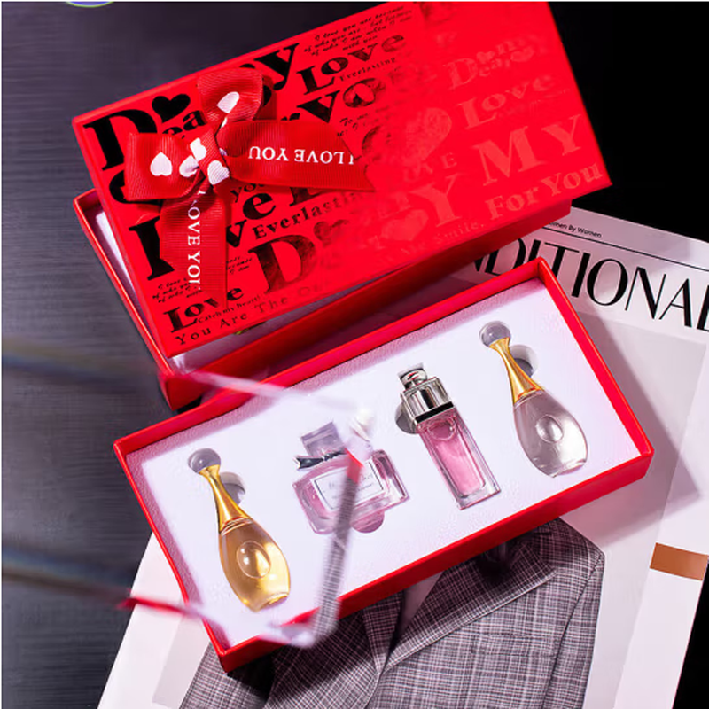 D&F perfume sample counter long-lasting light fragrance, fresh fragrance, ladies and girls 5ml for girlfriend and wife, red box 4-piece set + counter gift box bag