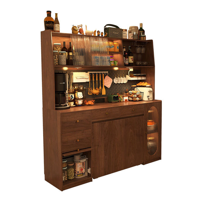 Xingying Furniture sideboard dining table integrated folding retractable mid-century style small apartment cabinet home table all solid wood walnut color 1.6m dining table cabinet