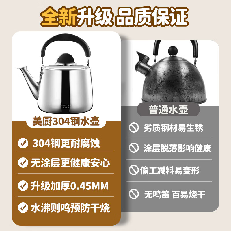 MAXCOOK kettle, thickened 304 stainless steel, 3 liter Chinese style, universal gas induction cooker MCH9002