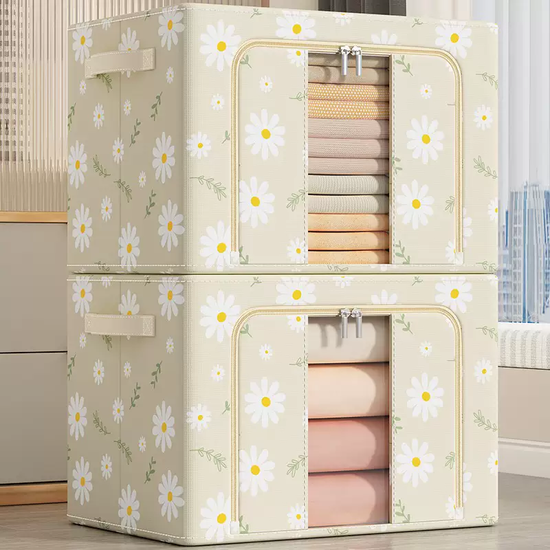 Yusenyi Clothes Storage Box Cloth Wardrobe Home Artifact Box Hundred Boxes Clothing Organizer Large Capacity Oxford Cloth Storage Box Art Daylight Yellow 72L (Length 50x Width 40x Height 33cm) Thickened Wear-Resistant Oxford Cloth丨Skin Friendly No Worsted Texture Thick Steel Frame Standard Size 1 piece
