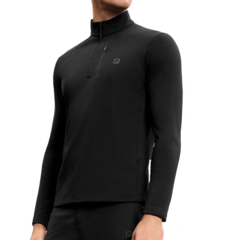 Fila EXPLORER SS25 Men's Outdoor Series Solid Color Lightweight Breathable Stand Collar Comfortable Long Sleeve T-Shirt Men's Dark Black-BK M (170/92A)