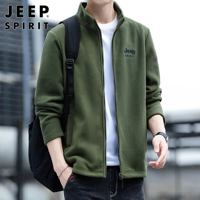 JEEP SPIRIT Jeep jacket men's cardigan sweatshirt men's autumn and winter men's long-sleeved loose casual trendy brand polar fleece clothes