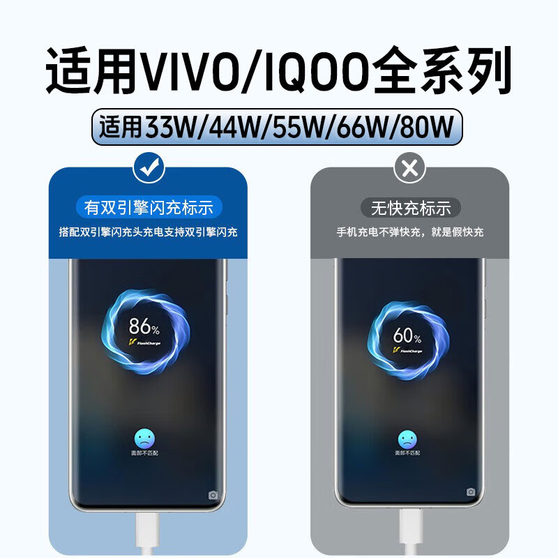 EQCG is suitable for vivo/iqoo charging cable 80w120W super flash charging data cable X200pro/80/70/S30/20/19/18/17iqooneo6se/Z10/9urbo 80W super flash charging cable 1 meter USB port