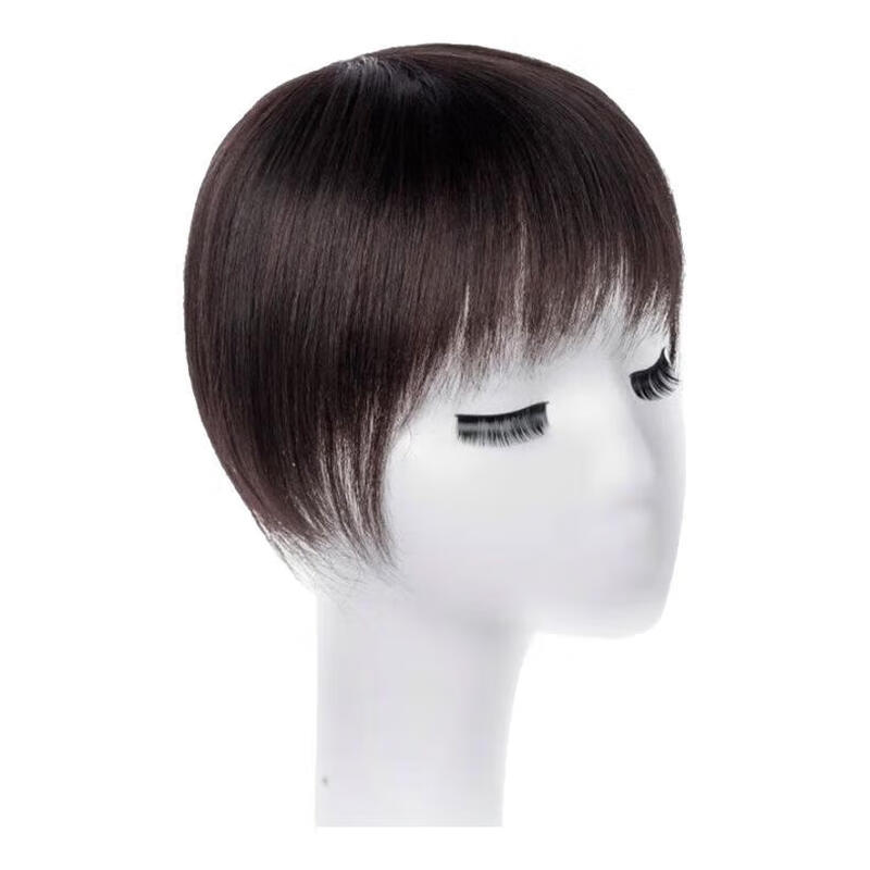 Real hair replacement piece on the top of the head for the elderly to cover gray hair, thin summer style full human hair short hair wig for women to cover baldness, dark brown 9*9, headless hair, short hair