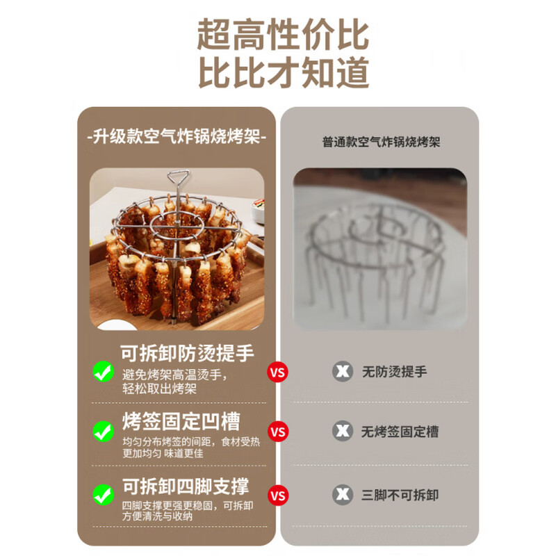 Fat Donglai's same air fryer special skewers vertical grill food grade 304 stainless steel hanging grill four-legged version with fixed slot grill + 24 signs 304 stainless steel fake one compensation