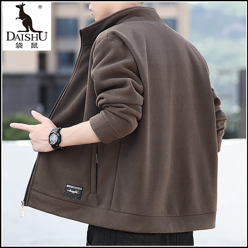 Polar fleece jacket for men autumn and winter 2025 new spring and autumn casual cardigan thick cotton T fleece jacket for men brown 2XL 150-165 catties