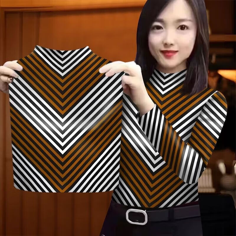 MGOLCPS velvet thermal underwear pullover for middle-aged mothers to cover the belly, large size, fashionable women's new style tops, new year velvet thermal underwear - white and yellow strips I M (85-100 pounds)