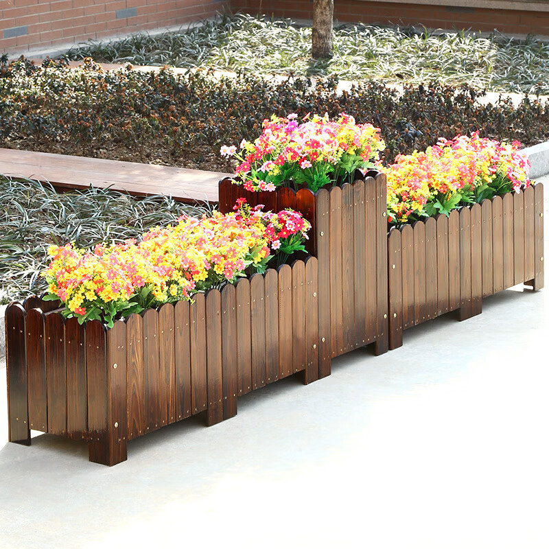 Anticorrosive wood flower box vegetable box solid wood flower trough rectangular large balcony vegetable planting box outdoor courtyard planting box built-in keel length 80 width 40 height 40 wood