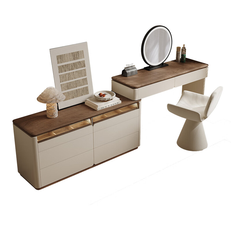 Muying dressing table and cupboard integrated bedroom high-end modern simple bedside retractable storage cabinet master bedroom solid wood dressing table Muyan dressing table milk white 1.2 meters dressing table combination lock + solid wood multi-layer board