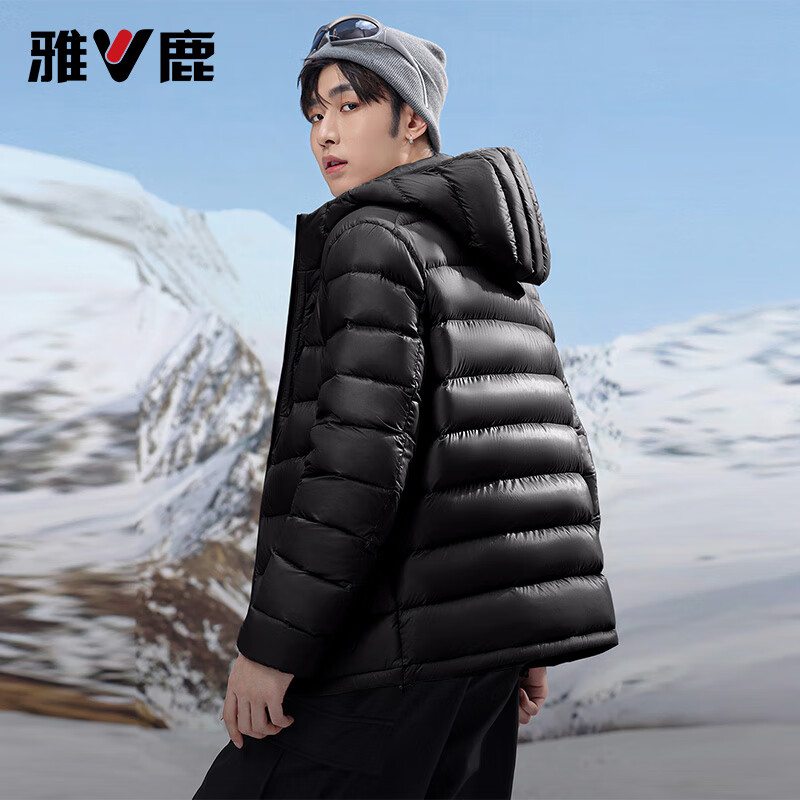 Yalu high-fill velvet 164g 2025 winter new thin couple down jacket men and women same style rib hooded jacket beige-8816 same style for men and women XL recommended 135-150 catties