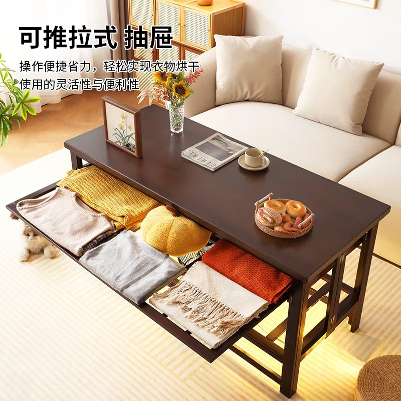 Fire table 2025 new two-way pull-out folding rectangular heating table all-in-one home coffee table comes with quilt + temperature control stove 120CM walnut color pull-out style thickened bamboo to prevent scalding and deformation