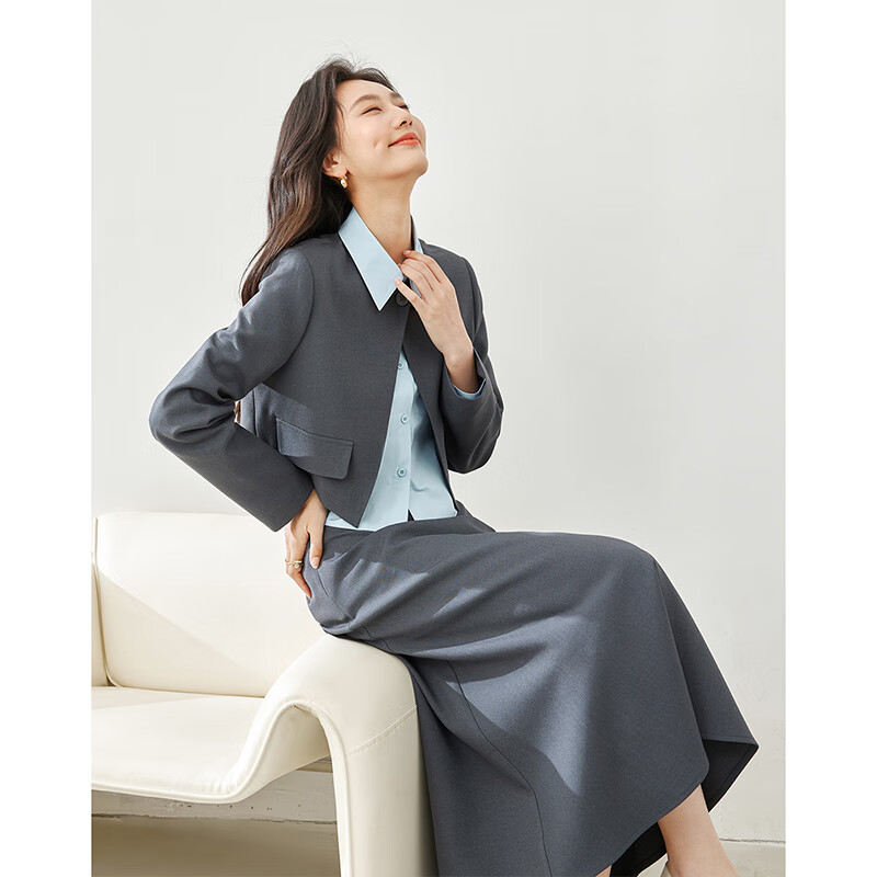 Fanximan complete set of gray blue suit suit for women autumn new high-end three-piece suit gray blue M