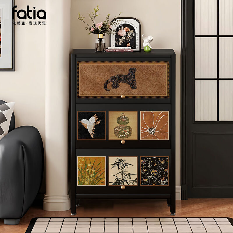 Yusen Yi Zhong antique steel drawer cabinet living room side cabinet wall sofa storage cabinet sideboard bedroom storage storage cabinet assembly A-regular-obsidian black-107 points 5 70 35m