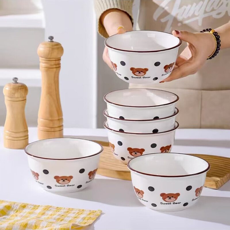 Hot item bonus: Violent bear polka dot 5-inch ceramic rice bowl, internet celebrity tableware rice bowl, 1 pack