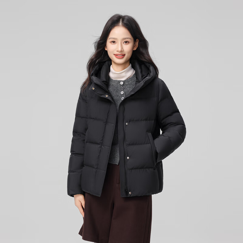 Flying in the Snow 2025 Winter New Down Jacket Women's Short Hooded Warmth Black|8056 M/160/84A