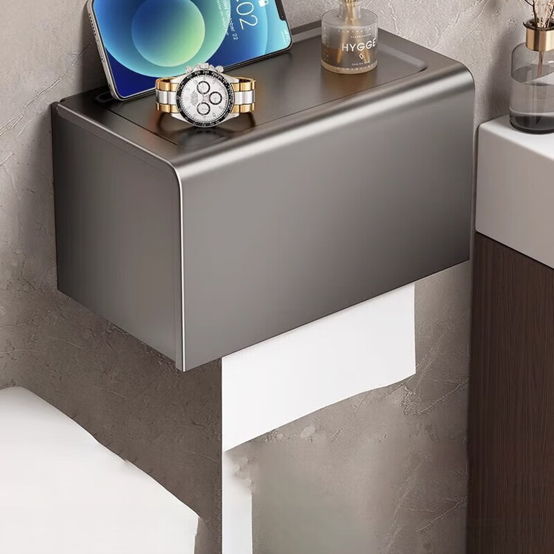 Jingbaodun tissue box punch-free storage rack waterproof wall-mounted toilet paper storage rack gun gray waterproof tissue box