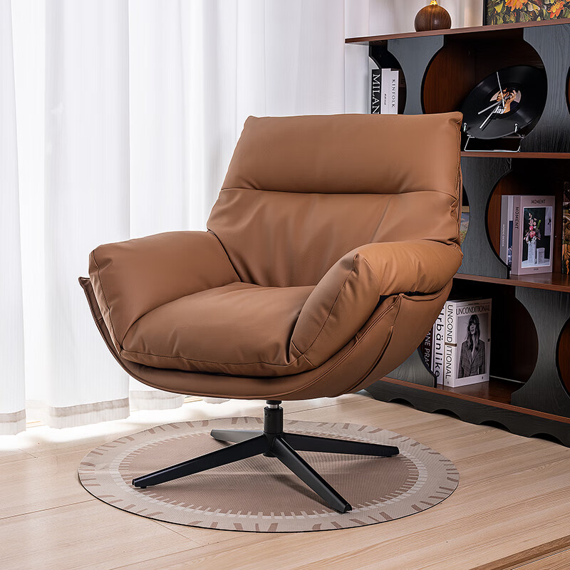 Nana Lawrence 360 rotating single sofa chair casual home light luxury high-end Napa leather ergonomic chair caramel color ecological leather