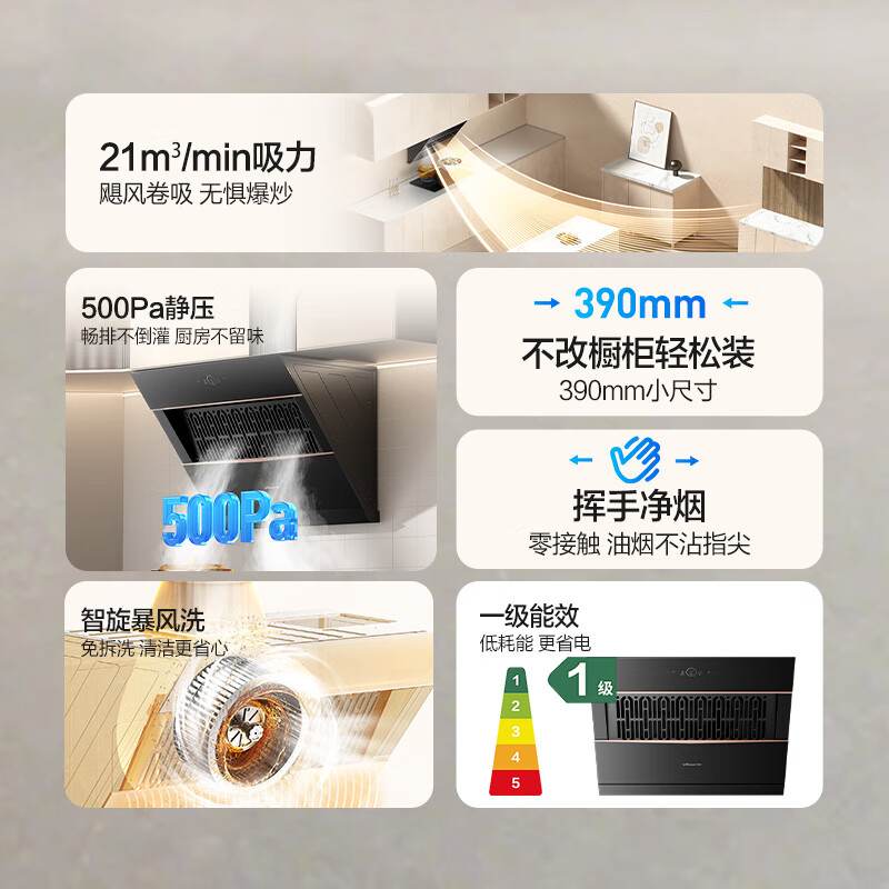 Wanhe range hood small double-wing J320A Pro small size side suction exhaust for rental housing 21 large air volume trade-in can be equipped with gas stove