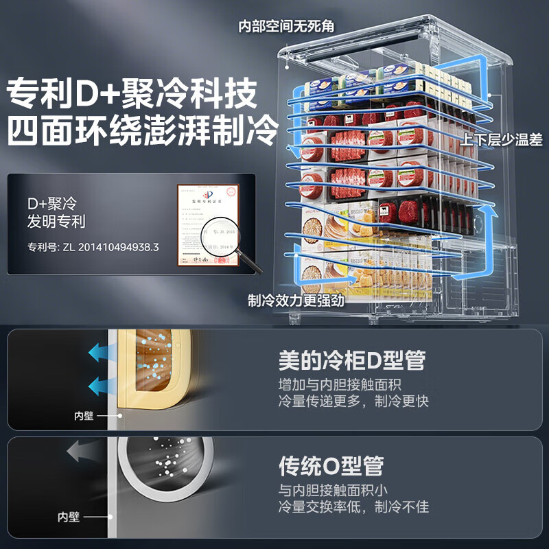 Midea's ready-made home freezer refrigerator ice cream cabinet small freezer display cabinet commercial large-capacity refrigerated fresh-keeping cabinet freezer dual-use first-class energy-saving display cabinet 100L comes with rollers upgraded with lock