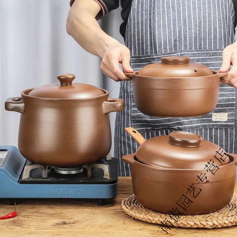 Runhua Nianping unglazed old-fashioned earthen clay pot stew pot ceramic soup household open flame gas high temperature resistant stew pot casserole pot liter (6-8 people) 6.2L