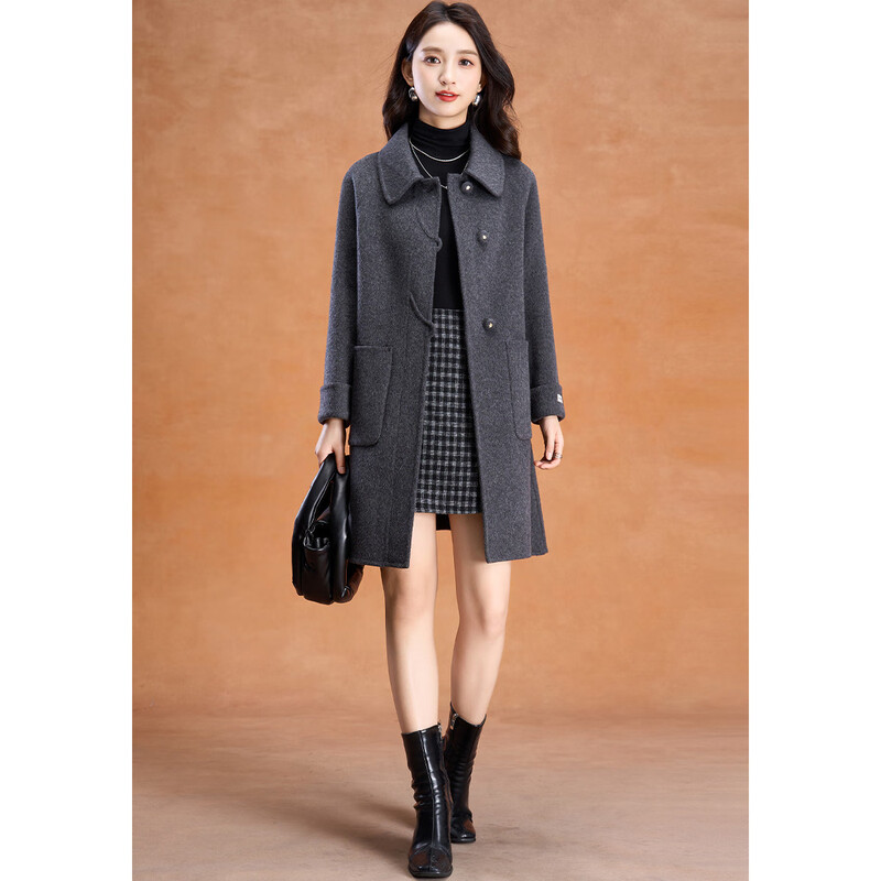 Kebel high-end sheep wool double-sided woolen coat women's winter 2025 new style lapel temperament loose mid-length coat L