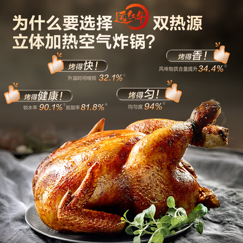 SUPOR air fryer far infrared penetration heating household 6.3L large capacity no-turn French fries machine dual heat source steam tender frying multifunctional electric fryer KD60Y883