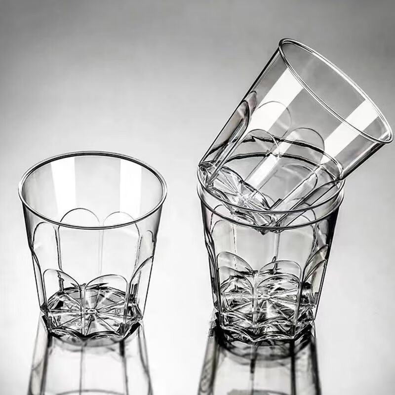 JCZS aviation cup disposable cup food grade cup thickened hardened plastic transparent tea cup household crystal space water cup 160ML hardened octagonal aviation cup 100 pieces