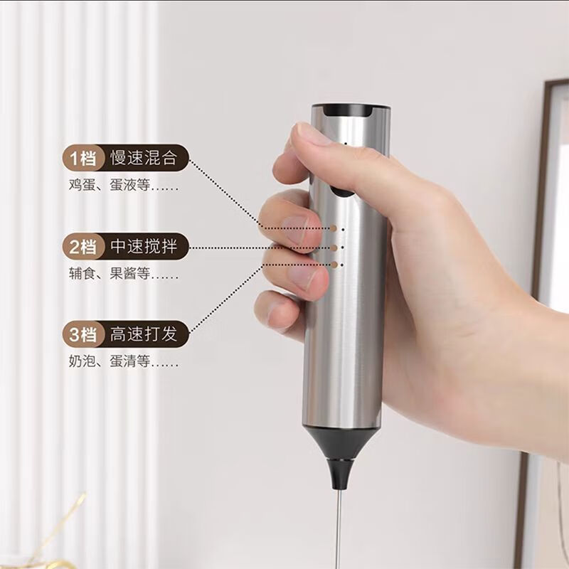 Zhongchi Electric Milk Frother Coffee Frother Household Milk Blender Handheld Wireless Egg Beater Supplementary Food Frother Three-speed Speed Adjustment KJBQ-15