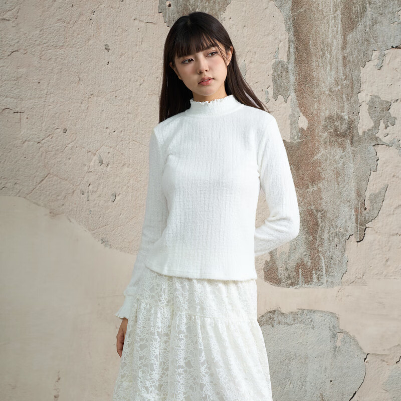 Nishimachi Village House (SETIROM) temperament shirt women's 2025 winter new high-neck jacquard long-sleeved bottoming shirt XHAD10462 white one size