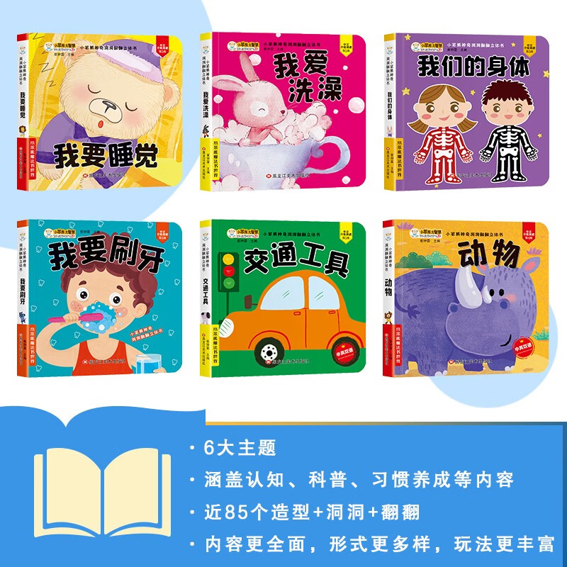 A complete set of 6 volumes of the fun popular science encyclopedia series of pull-apart books. Learn about animals, transportation, bodies, etc. Baby push and pull mechanism picture book. 0-3 years old infants and young children cannot tear through the book.