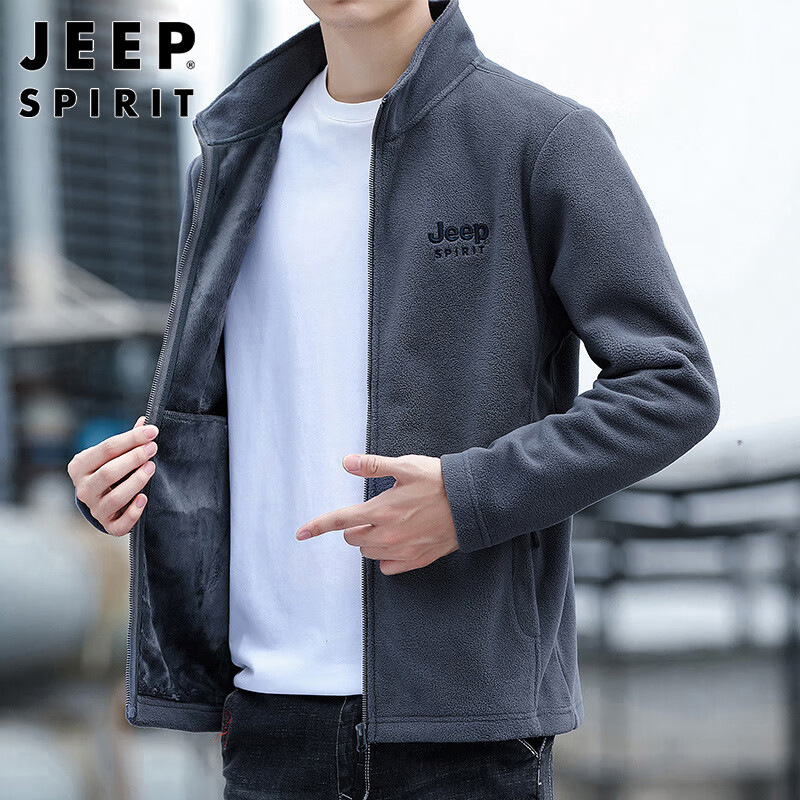 JEEP SPIRIT Jeep jacket men's cardigan sweatshirt men's autumn and winter men's long-sleeved loose casual trendy brand polar fleece clothes