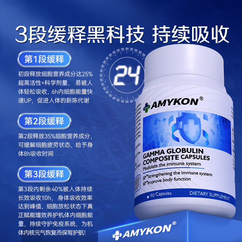 AMYKON bovine colostrum powder gamma immunoglobulin pills improve immunity children and adults postoperative recovery nutrition 90 capsules immune doubling immune globulin 90 capsules * 4 bottles