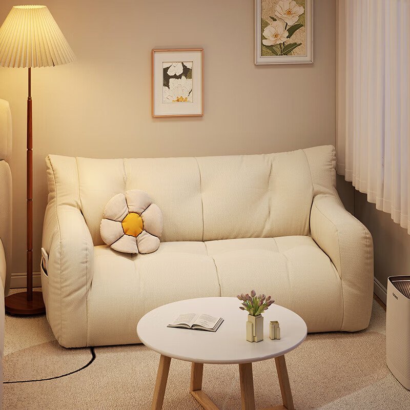 Lazy sofa, small apartment fabric sofa, double tatami for rentals, seating area, tatami for rentals, small double 115cm, off-white, thick and full filling