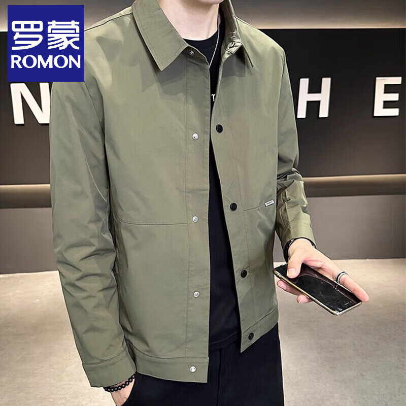 Romon Jacket Men's Jacket Spring and Autumn New Lapel Business Casual Solid Color Simple Versatile Fashion Cardigan Jacket Men