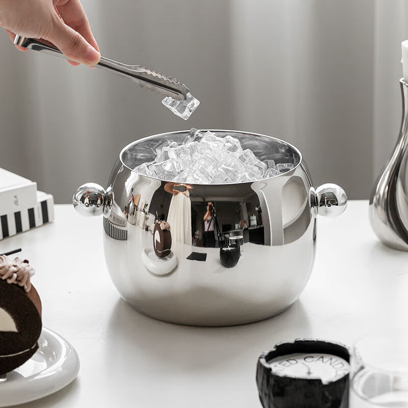 304 ice bucket stainless steel double-layer ice bucket bar KTV champagne bucket ice storage bucket beverage ice bucket 1.8L