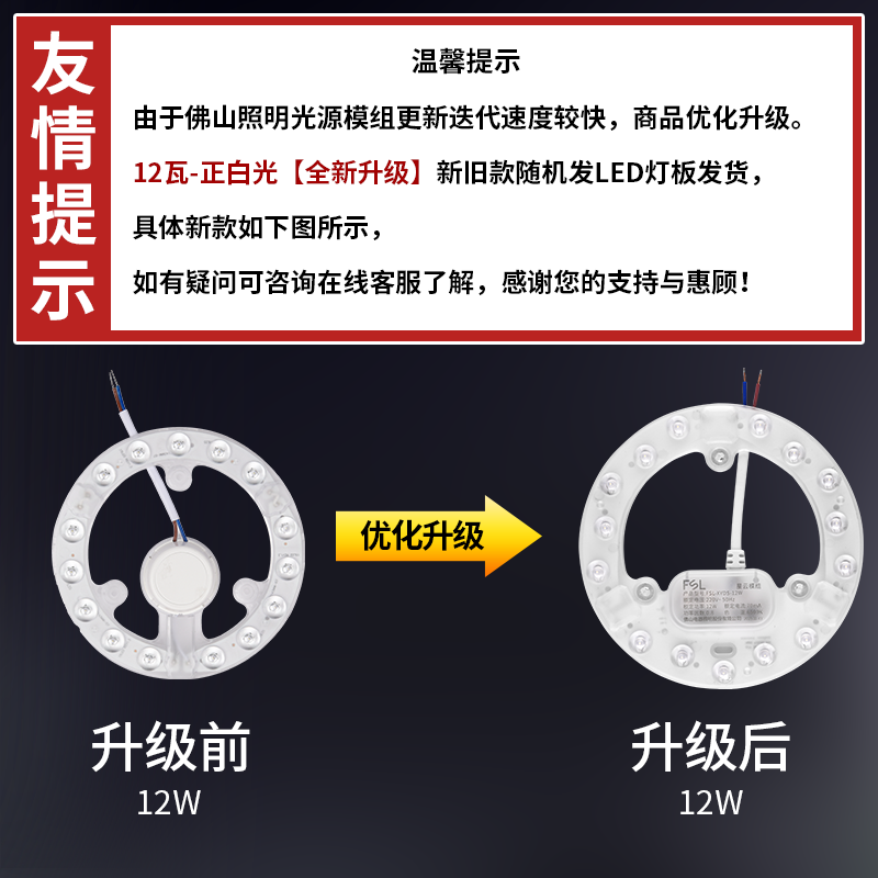 Foshan Lighting (FSL) led ceiling lamp wick replacement magnetic lamp plate patch modification lamp panel energy-saving round lamp 12W/positive white light