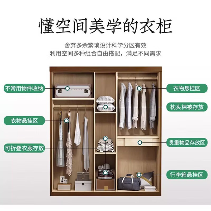 Jiangcheng walnut solid wood wardrobe double-door four-five-six-door modern Chinese-style bedroom can add a large wardrobe 8413K#