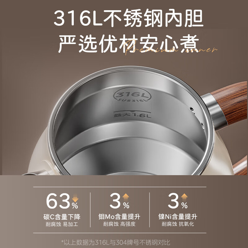 Midea artist electric kettle, kettle with automatic power off and heat preservation, 1.6L large capacity electric kettle, 316L stainless steel thermostatic kettle, precise temperature control 63-Q