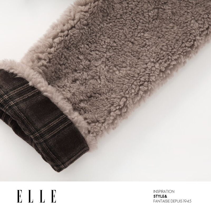 ELLE 100% Sheep Wool French Design Stand Collar Plush Jacket Women's 2025 Winter New New Year Top Brown M