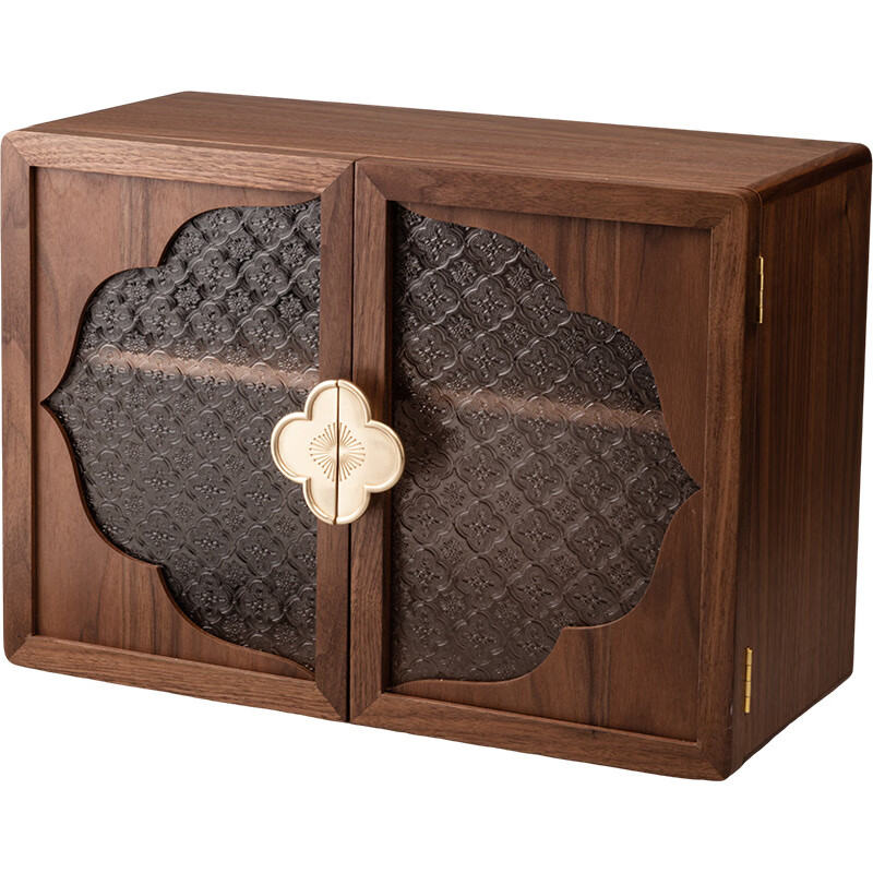 Nordic country desktop storage box cabinet cup storage rack sideboard tea set storage rack dining table countertop cosmetics storage double door-four-leaf clover handle style _dining side storage cabinet-begonia flower glass pattern