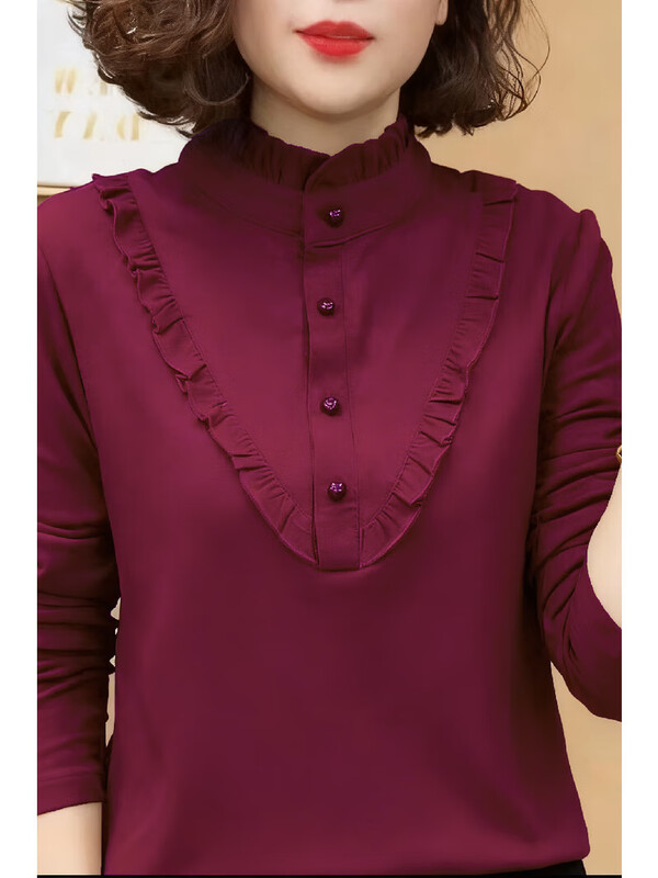 2025 German velvet fabric autumn and winter half turtleneck middle-aged mother high-end bottoming shirt women's versatile small shirt German velvet top Angora red XL recommended 115-130 pounds