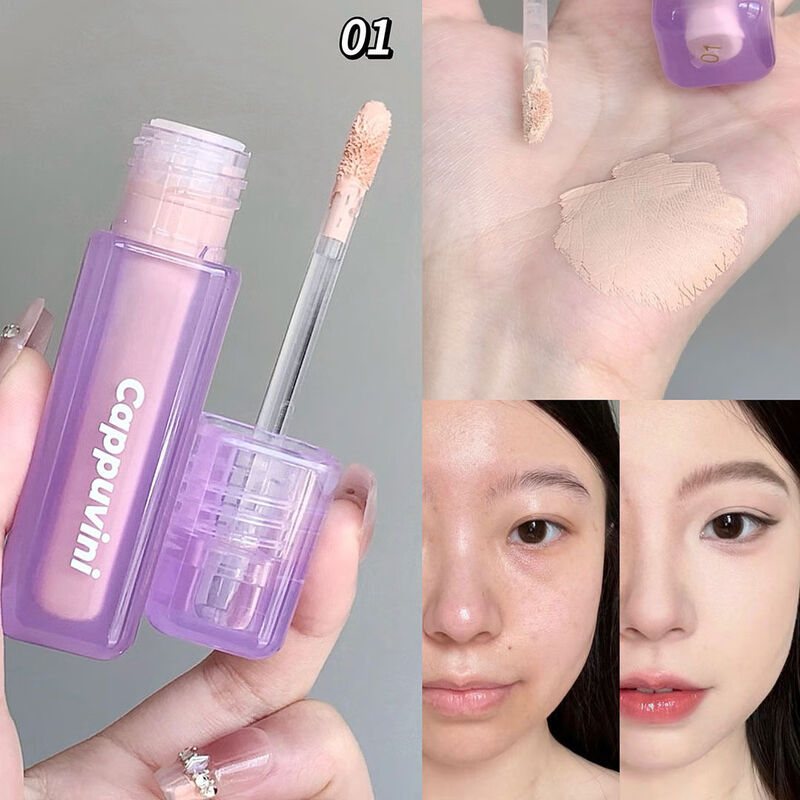 Small purple tube concealer pen to cover and modify blemishes, spots, acne marks, brighten and moisturize the face, 03 light olive color